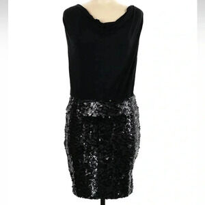 LaRok Black Drape Bondage Sequin Jersey Cocktail Party Dress Size Medium M